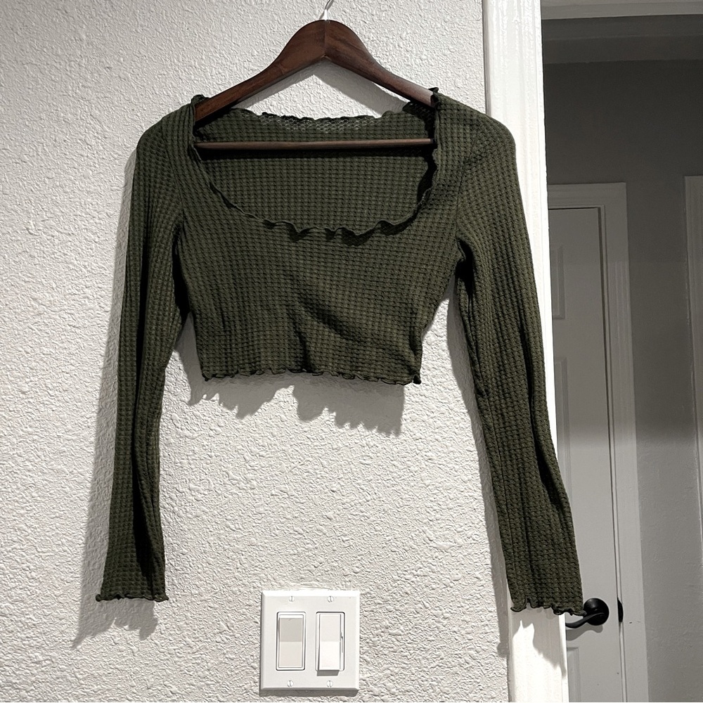 SHEIN Olive Green Waffle Knit Crop Top XS